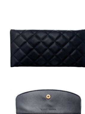 Badgley Mischka Black Quilted Envelope Clutch with Gold Snap